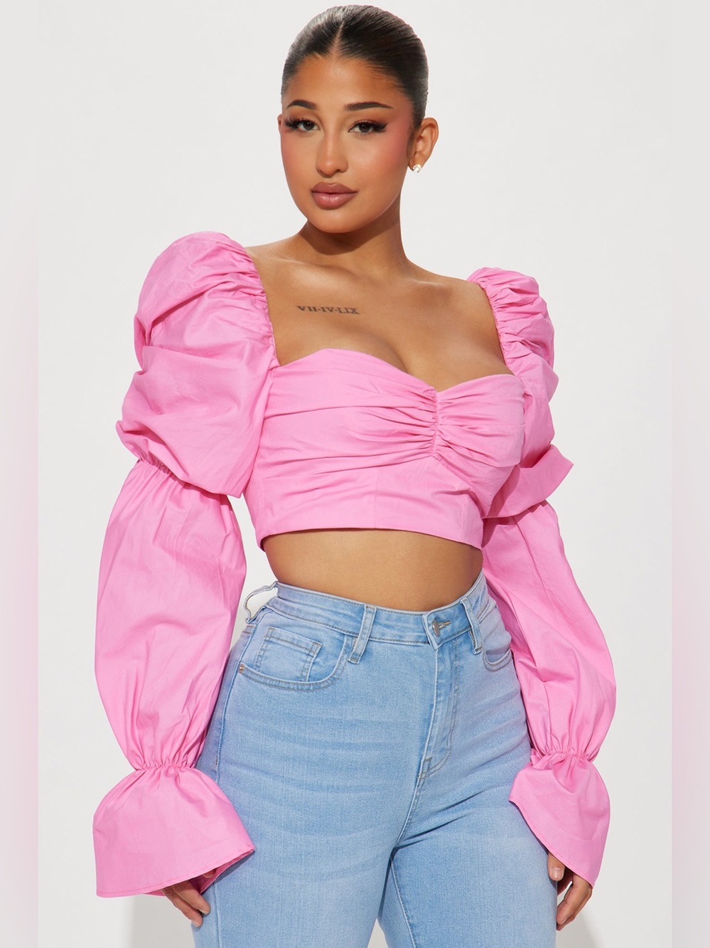 Pink baby doll poplin corset top